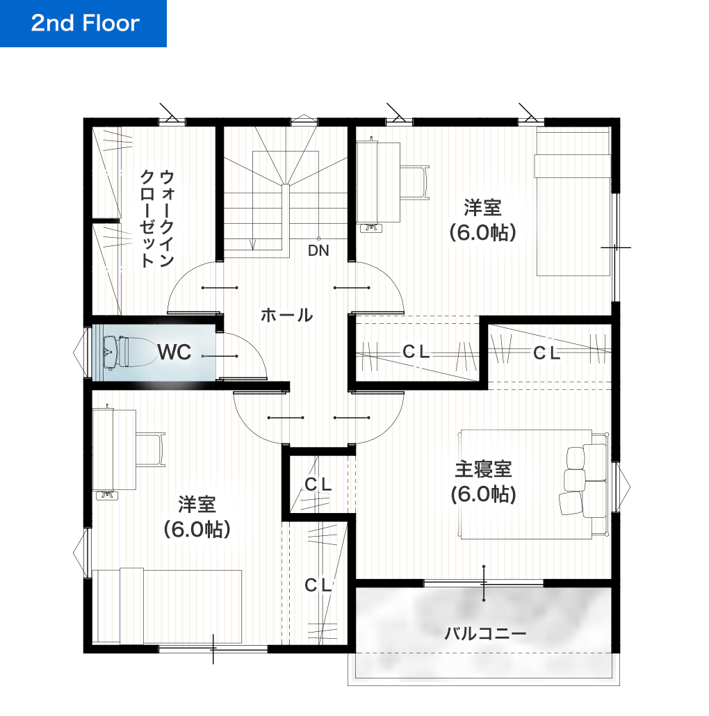 熊本市中央区帯山1丁目3期2号地 25坪 3LDK 建売・一戸建ての新築物件 2階間取り図