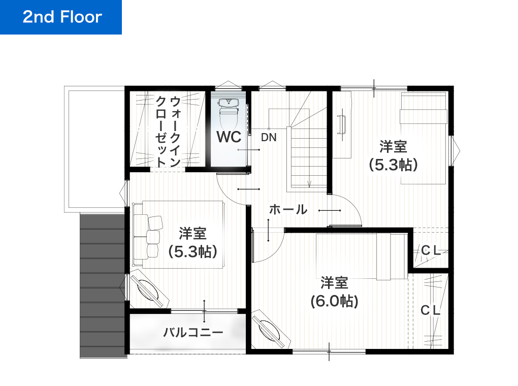熊本市東区京塚本町2期 27坪 4LDK 建売・一戸建ての新築物件 2階間取り図