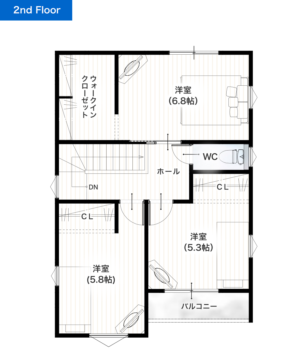 熊本市東区広木町B 28坪 4LDK 建売・一戸建ての新築物件 2階間取り図