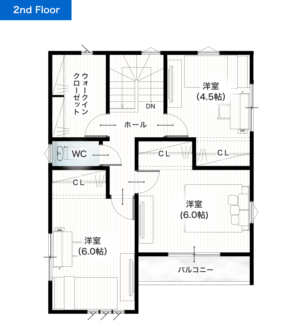 熊本市東区神園1丁目2号地 28坪 4SLDK 建売・一戸建ての新築物件 2階間取り図