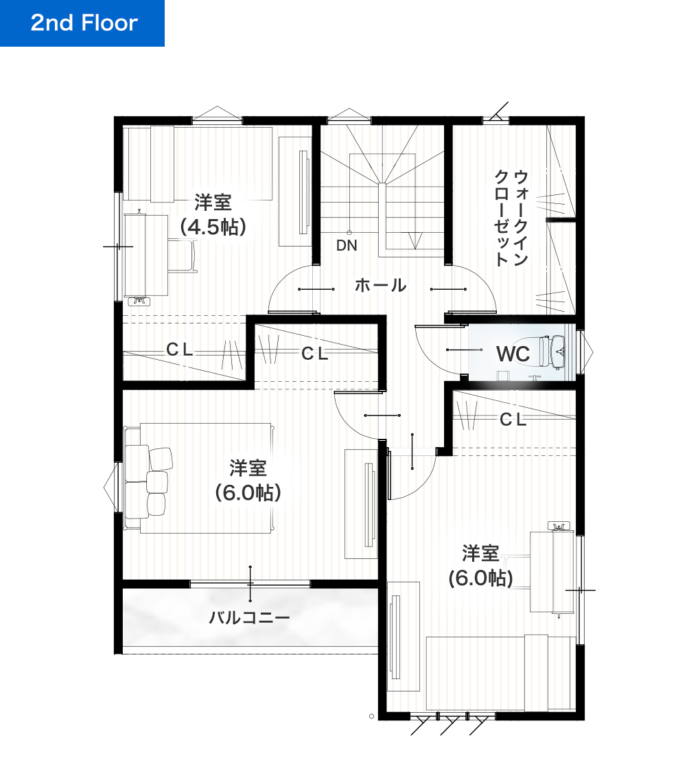熊本市東区三郎2丁目1号地 28坪 4SLDK 建売・一戸建ての新築物件 2階間取り図