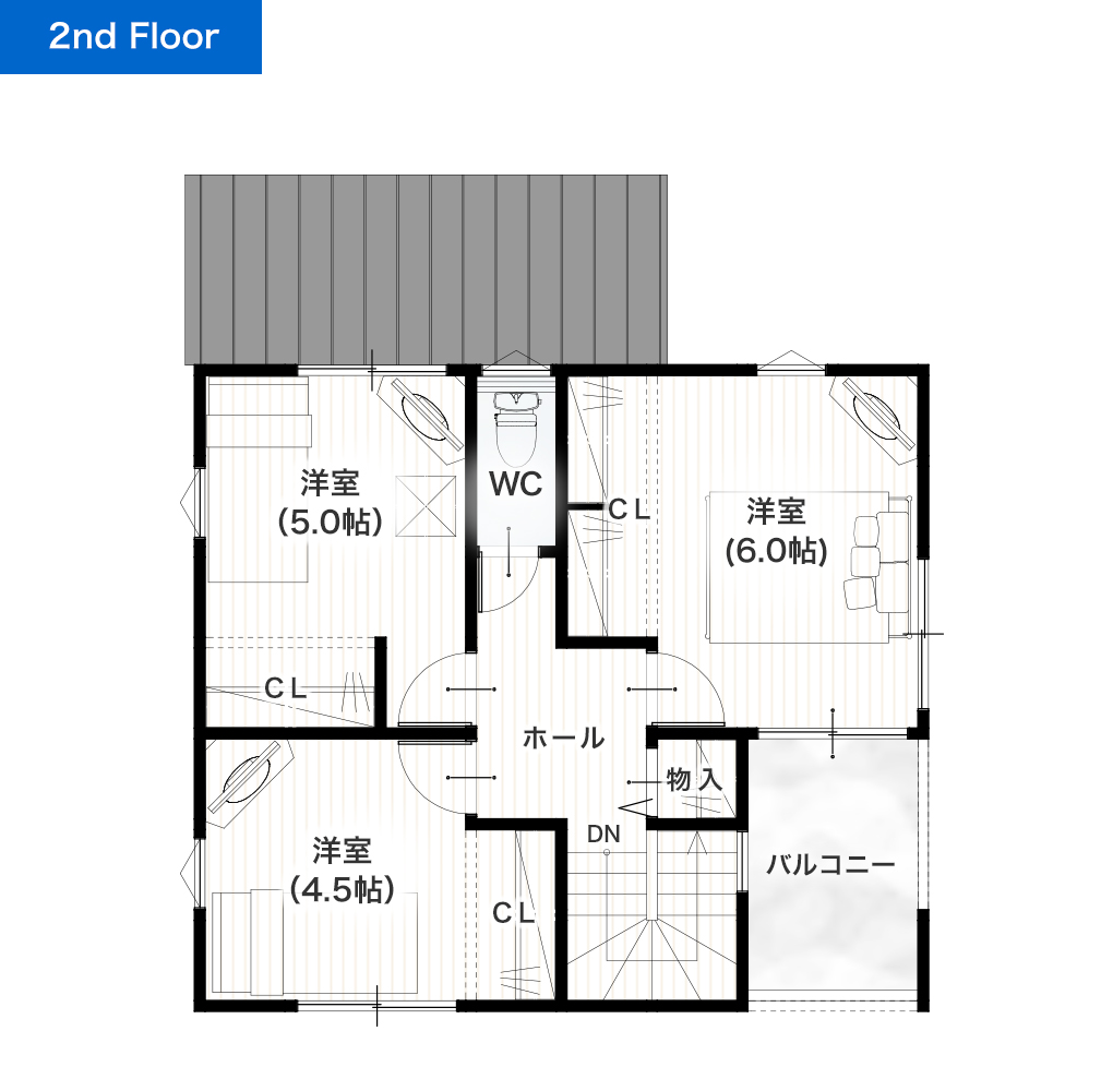 熊本市東区保田窪5丁目2号地 28坪 4LDK 建売・一戸建ての新築物件 2階間取り図