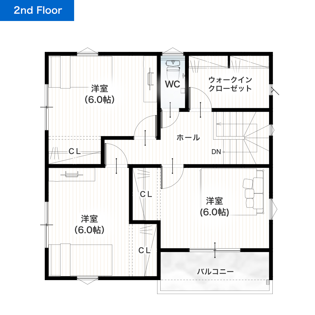 熊本市東区御領5丁目2期2号地 30坪 4SLDK 建売・一戸建ての新築物件 2階間取り図