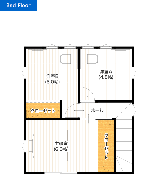 二階建て 21坪 3LDK 新築間取りプラン 2F間取り図