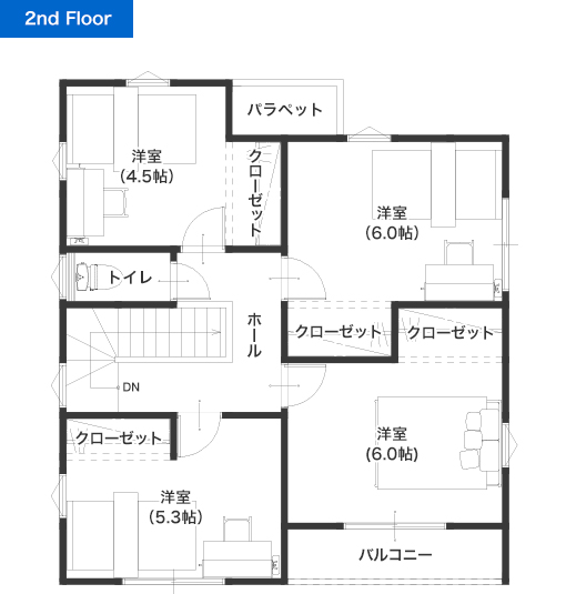 熊本市東区小山1丁目B 32坪 5LDK 建売・一戸建ての新築物件 2階間取り図