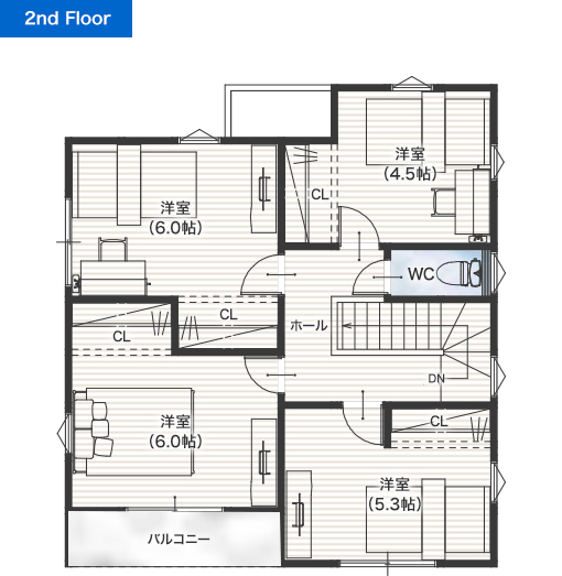 熊本市中央区黒髪6丁目E 32坪 5LDK 建売・一戸建ての新築物件 2階間取り図