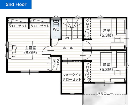 熊本市北区四方寄3期A 32坪 4SLDK 建売・一戸建ての新築物件 2階間取り図