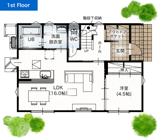 熊本市西区城山大塘2丁目D 建売モデルハウス 1階間取り図