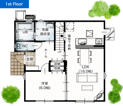 熊本市西区城山大塘2丁目E 建売モデルハウス 1階間取り図