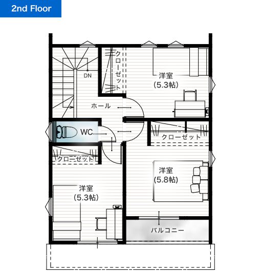 菊池郡菊陽町津久礼3期B 26坪 4LDK 建売・一戸建ての新築物件 2階間取り図