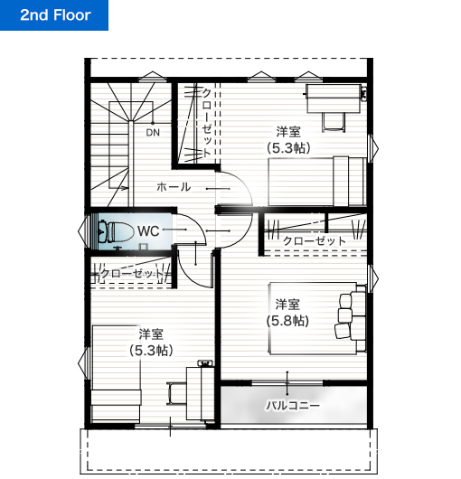 熊本市西区新土河原2期B 26坪 4LDK 建売・一戸建ての新築物件 2階間取り図