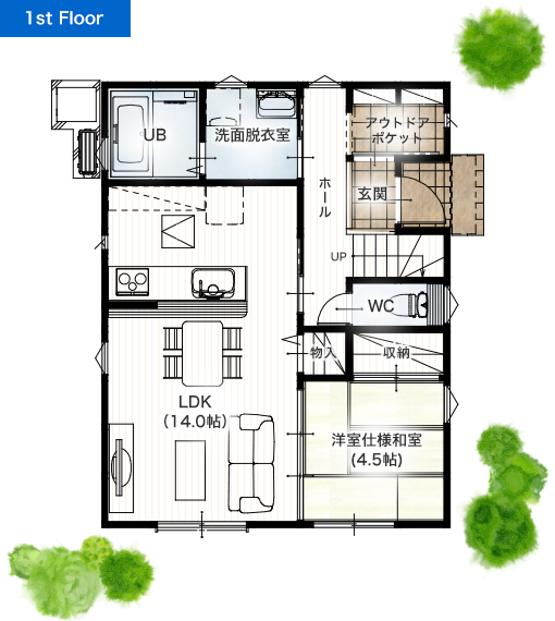 熊本市北区四方寄3期D 30坪 4LDK 建売・一戸建ての新築物件 1階間取り図
