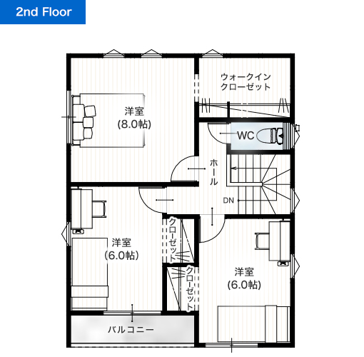 熊本市北区四方寄3期D 30坪 4LDK 建売・一戸建ての新築物件 2階間取り図