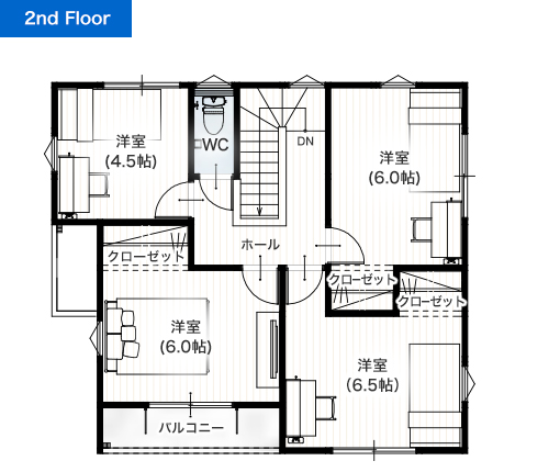 熊本市北区四方寄3期E 32坪 5LDK 建売・一戸建ての新築物件 2階間取り図