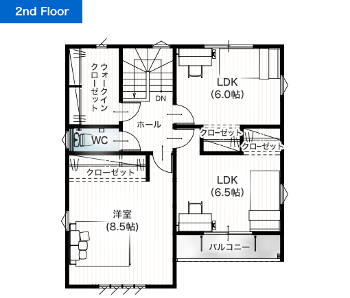 熊本市北区四方寄3期F 32坪 4SLDK 建売・一戸建ての新築物件 2階間取り図