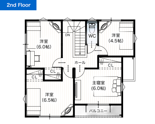 上益城郡益城町福原2期2号地 32坪 5LDK 建売・一戸建ての新築物件 外観パース 2階間取り図