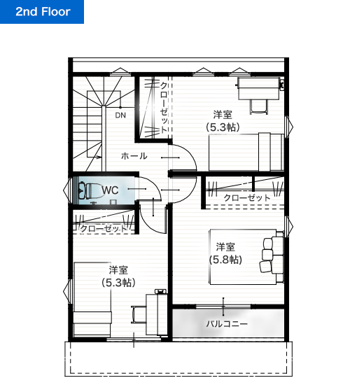 上益城郡益城町安永3期2号地 26坪 4LDK 建売・一戸建ての新築物件 2階間取り図