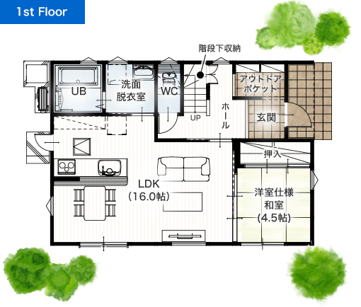 熊本市東区花立6丁目9号地 32坪 4LDK 建売・一戸建ての新築物件 1階間取り図