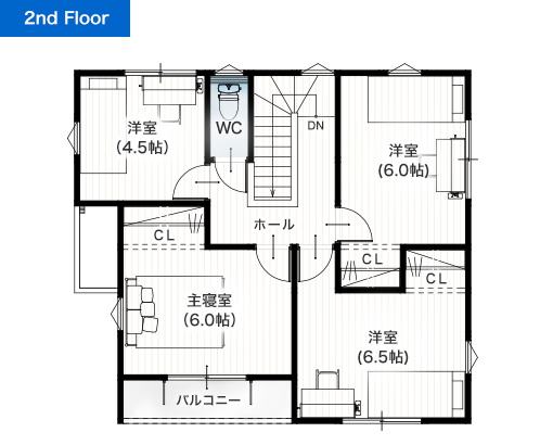 熊本市南区城南町下宮地4期A 32坪 5LDK 建売・一戸建ての新築物件 2階間取り図