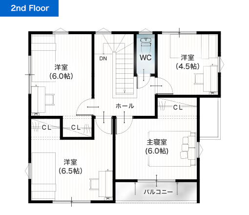 熊本市南区城南町舞原7号地 32坪 5LDK 建売・一戸建ての新築物件 2階間取り図