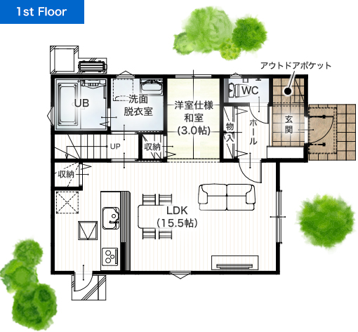 熊本市東区尾ノ上1丁目A 28坪 4SLDK 建売・一戸建ての新築物件 1階間取り図