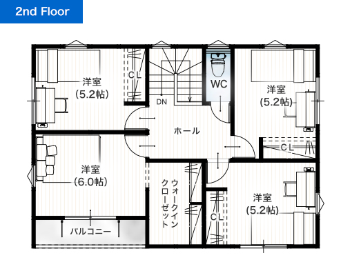 上益城郡御船町木倉7号地 33坪 4SLDK 建売・一戸建ての新築物件 2階間取り図