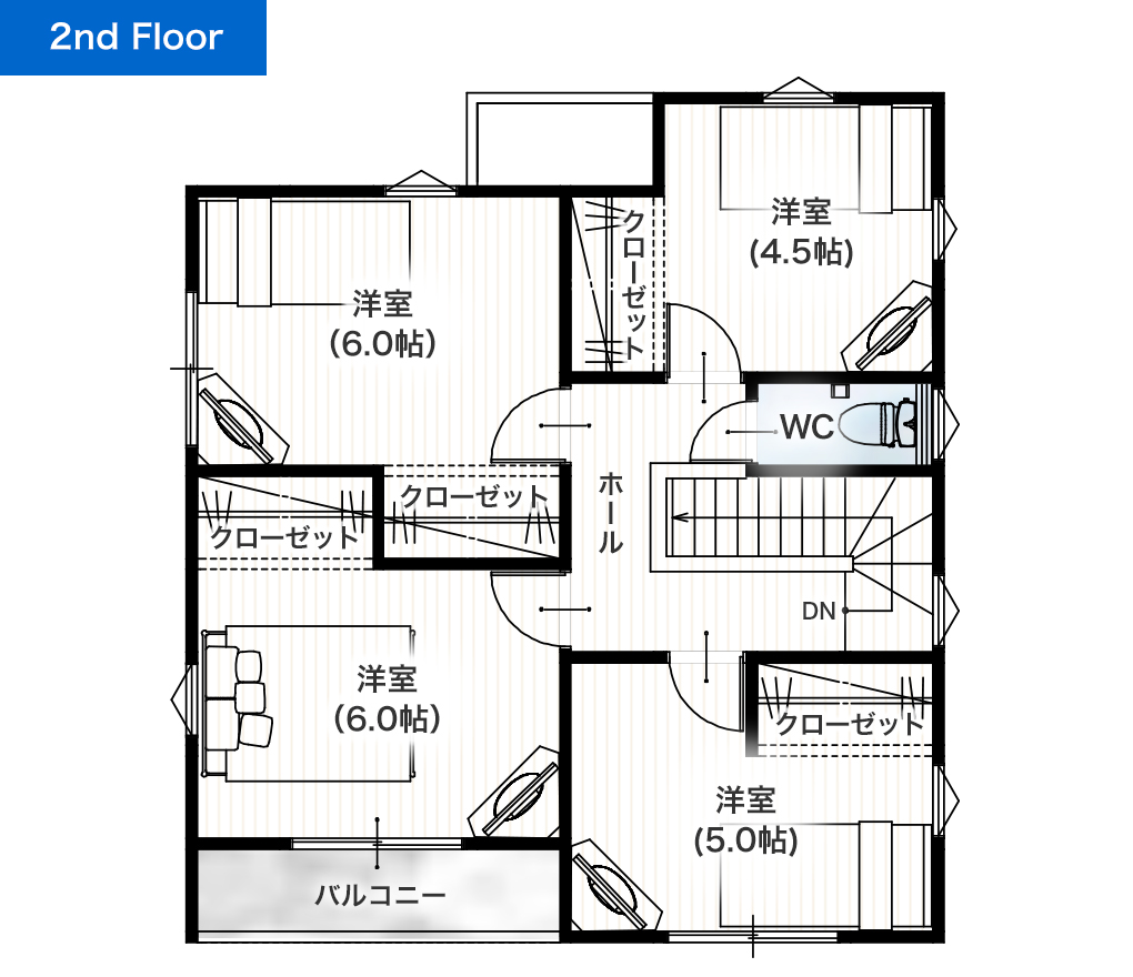 上益城郡甲佐町芝原17号地 32坪 5LDK 建売・一戸建ての新築物件 2階間取り図