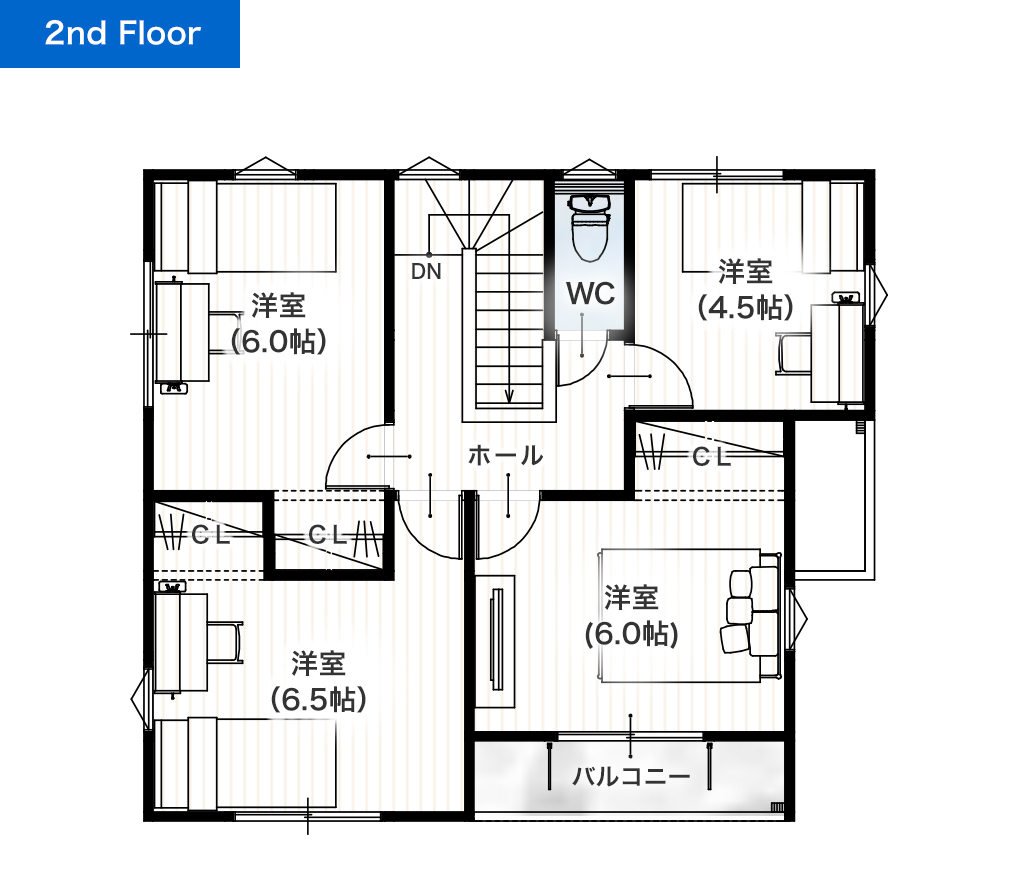 熊本市東区戸島西5丁目 32坪 5LDK 建売・一戸建ての新築物件 2階間取り図