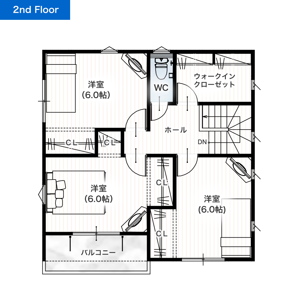 熊本市北区清水岩倉18号地 30坪 3SLDK 建売・一戸建ての新築物件 2階間取り図