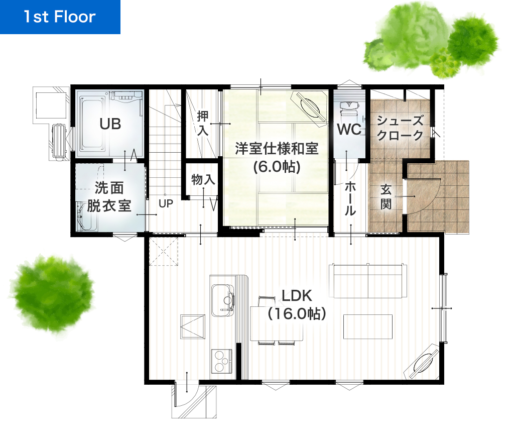 熊本市北区清水岩倉16号地 32坪 4LDK 建売・一戸建ての新築物件 1階間取り図