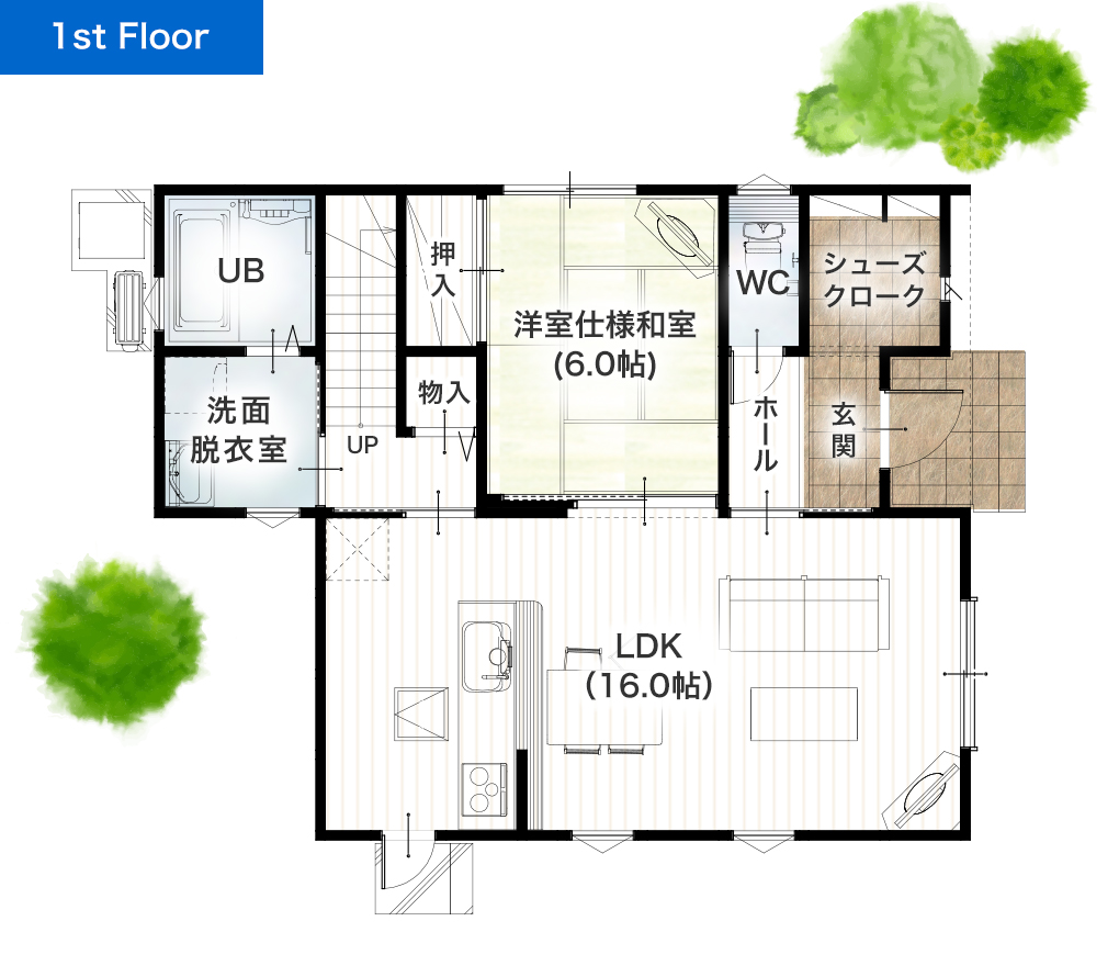 熊本市北区清水岩倉1丁目16号地 建売一戸建て 1階間取り図