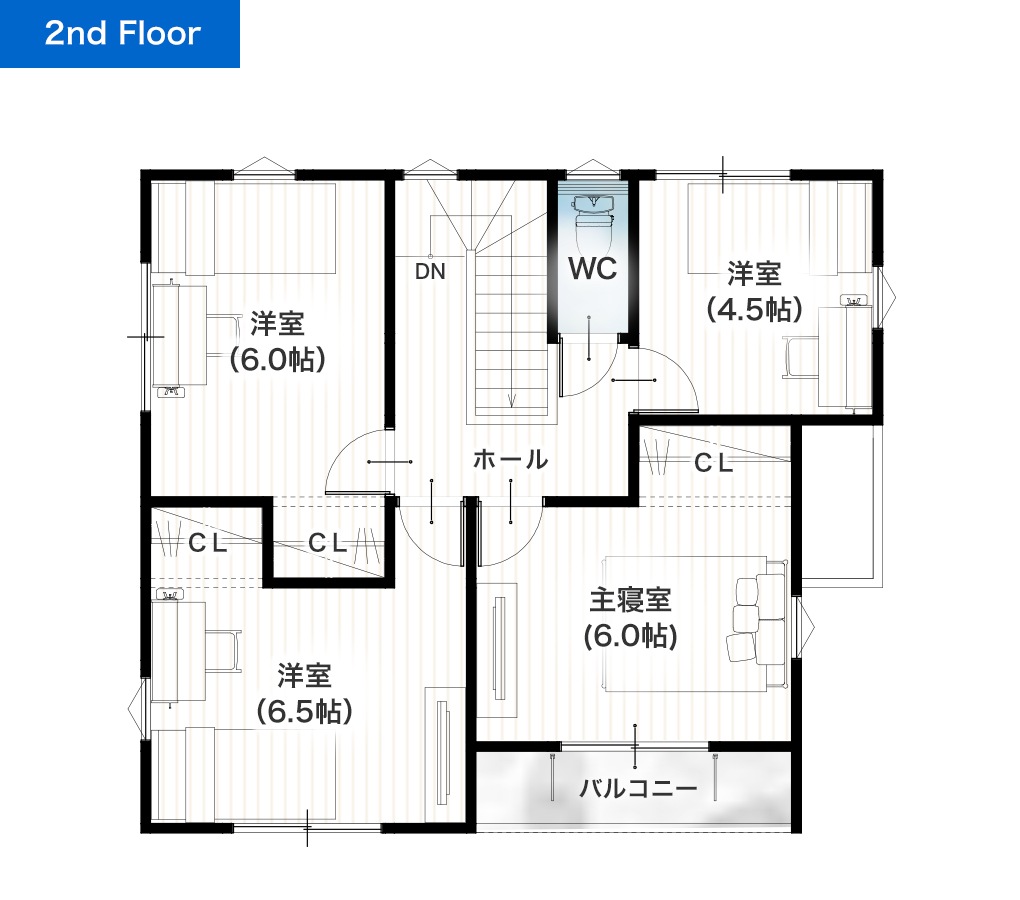 熊本市北区清水岩倉20号地 32坪 5LDK 建売・一戸建ての新築物件 2階間取り図