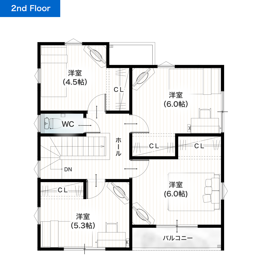 熊本市南区富合町清藤23号地 32坪 5LDK 建売・一戸建ての新築物件 2階間取り図