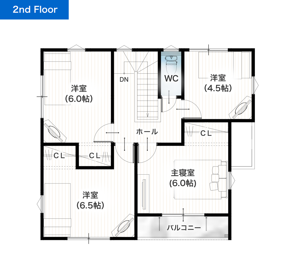 熊本市南区城南町舞原2号地 32坪 5LDK 建売・一戸建ての新築物件 2階間取り図