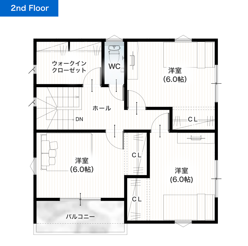熊本市西区春日8丁目6号地 30坪 4SLDK 建売・一戸建ての新築物件 2階間取り図