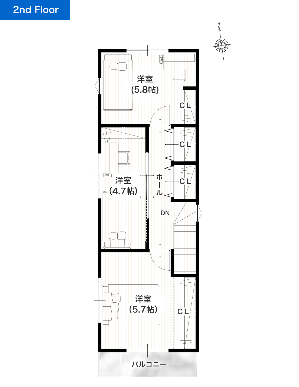 熊本市東区南町2期 23坪 3LDK 建売・一戸建ての新築物件 2階間取り図