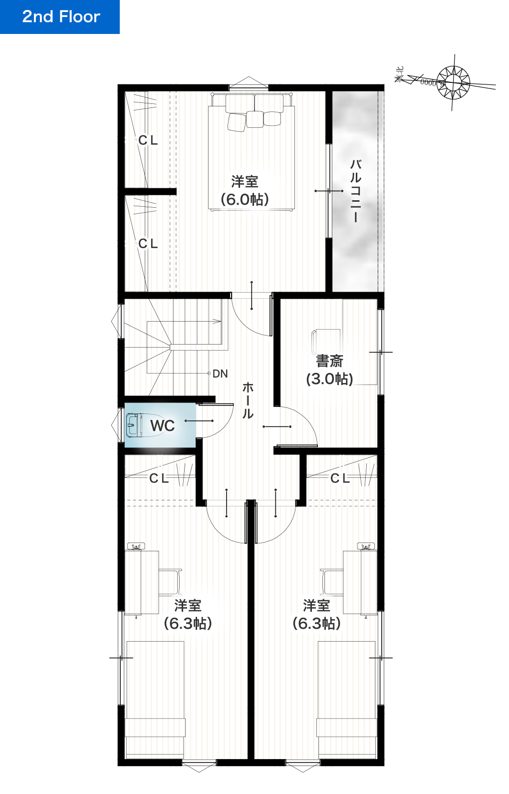 熊本市中央区渡鹿4丁目 31坪 4SLDK 建売・一戸建ての新築物件 2階間取り図