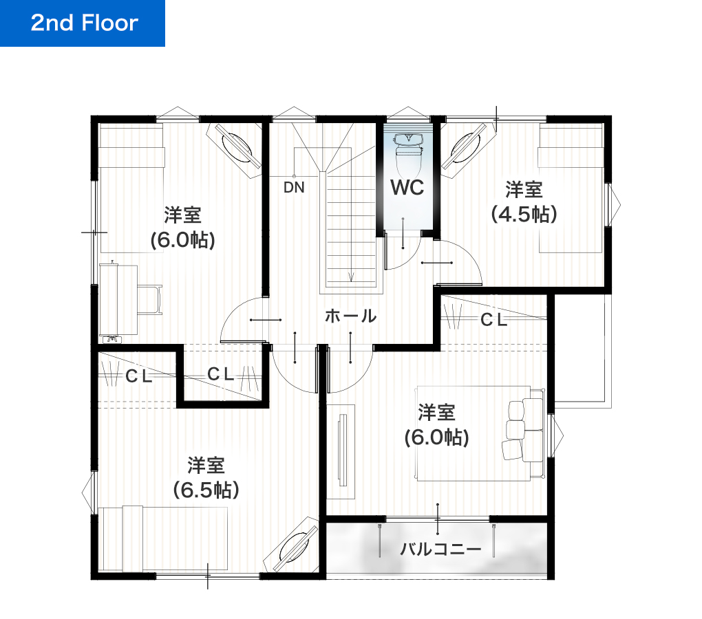 熊本市西区春日8丁目8号地 32坪 5LDK 建売・一戸建ての新築物件 2階間取り図