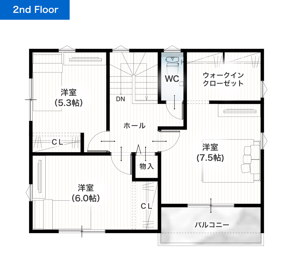熊本市中央区帯山1丁目2期4号地 30坪 3SLDK 建売・一戸建ての新築物件 2階間取り図