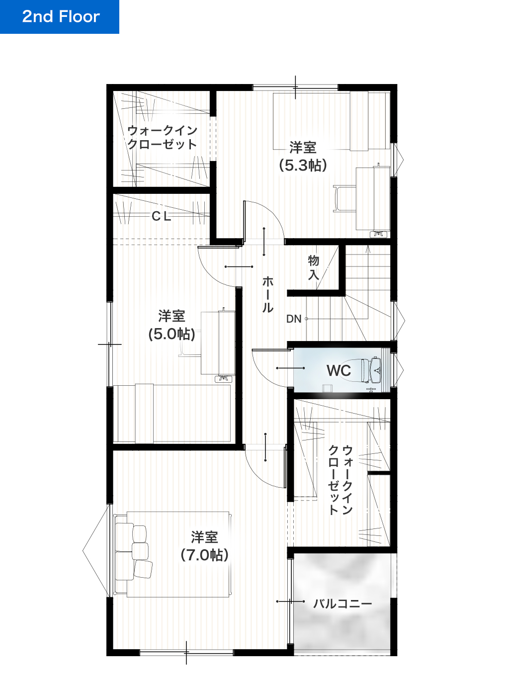 熊本市中央区帯山1丁目3期1号地 28坪 4LDK 建売・一戸建ての新築物件 2階間取り図