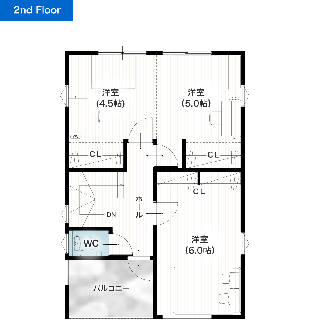 熊本市中央区帯山1丁目3期2号地 25坪 3LDK 建売・一戸建ての新築物件 2階間取り図