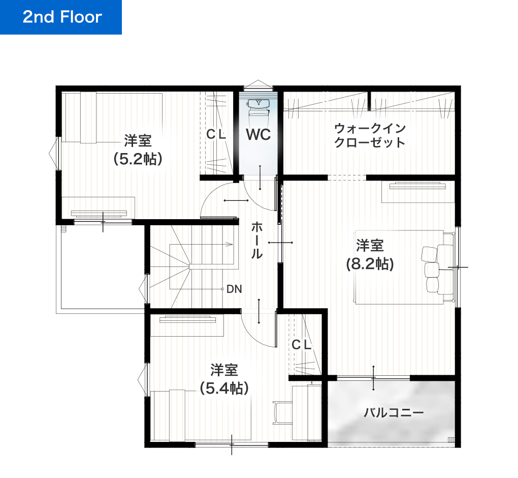 熊本市南区城南町舞原8号地 30坪 4LDK 建売・一戸建ての新築物件 2階間取り図