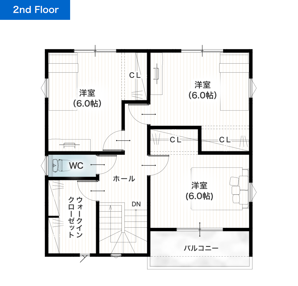 熊本市北区武蔵ヶ丘8丁目B 30坪 4SLDK 建売・一戸建ての新築物件 2階間取り図