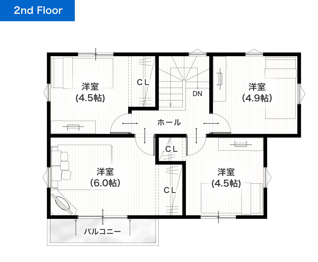 熊本市東区新生2丁目 24坪 4LDK 建売・一戸建ての新築物件 2階間取り図