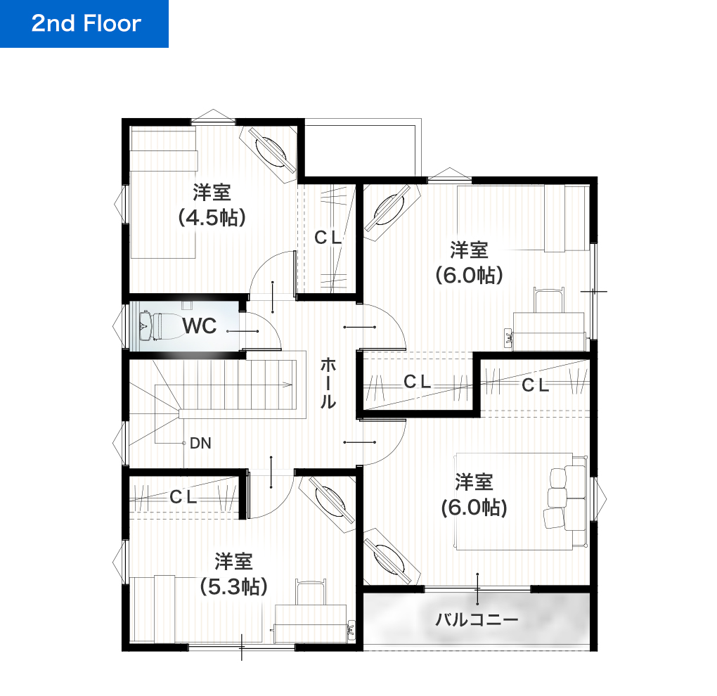 熊本市南区富合町清藤11号地 32坪 5LDK 建売・一戸建ての新築物件 2階間取り図