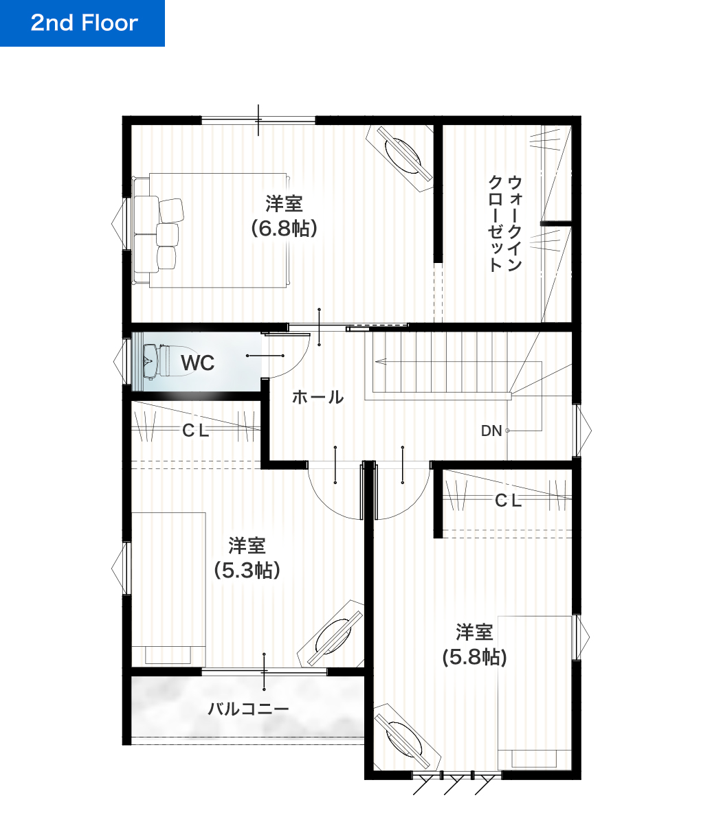 熊本市東区広木町A 28坪 4LDK 建売・一戸建ての新築物件 2階間取り図