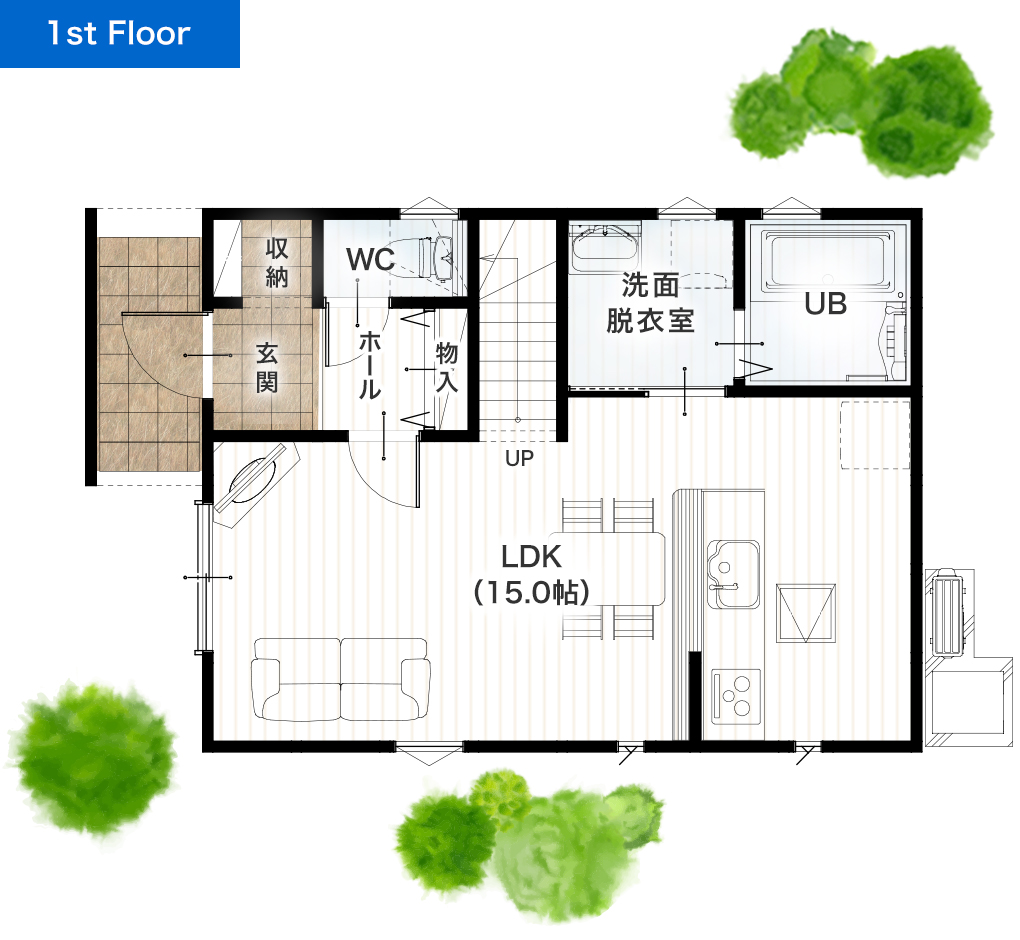 熊本市中央区帯山5丁目2期C 25坪 4LDK 建売・一戸建ての新築物件 1階間取り図