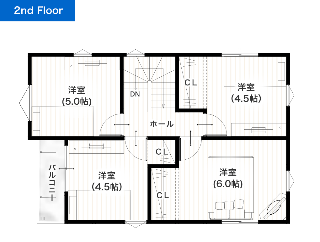 熊本市中央区帯山5丁目2期C 25坪 4LDK 建売・一戸建ての新築物件 2階間取り図