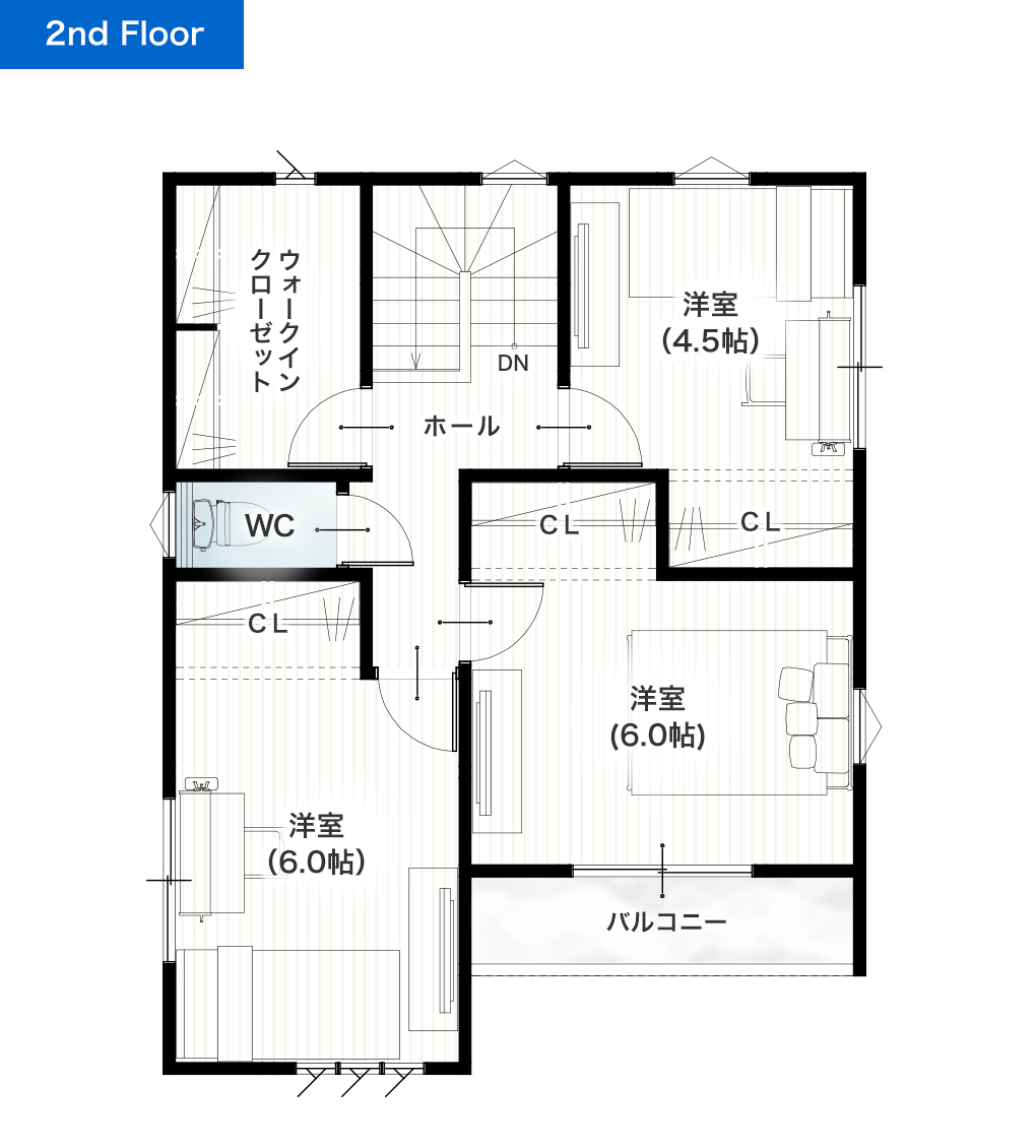 熊本市東区神園1丁目1号地 28坪 4SLDK 建売・一戸建ての新築物件 2階間取り図
