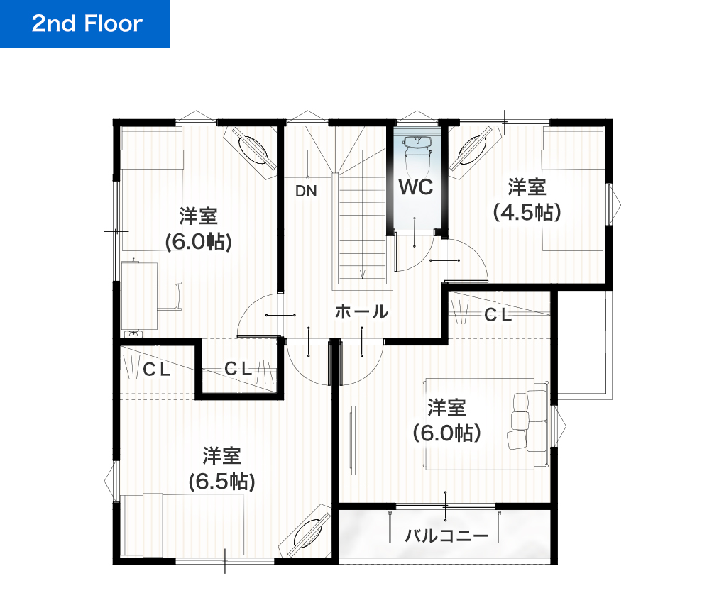 熊本市北区徳王1丁目2号地 32坪 5LDK 建売・一戸建ての新築物件 2階間取り図